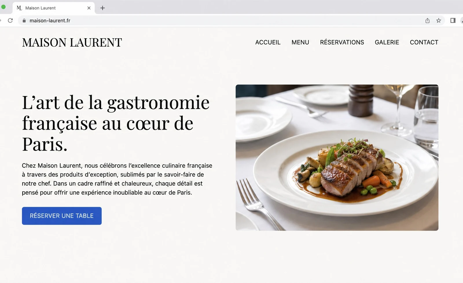 Nouveau site web moderne du restaurant Maison Laurent réalisé par Smart Intelligence
