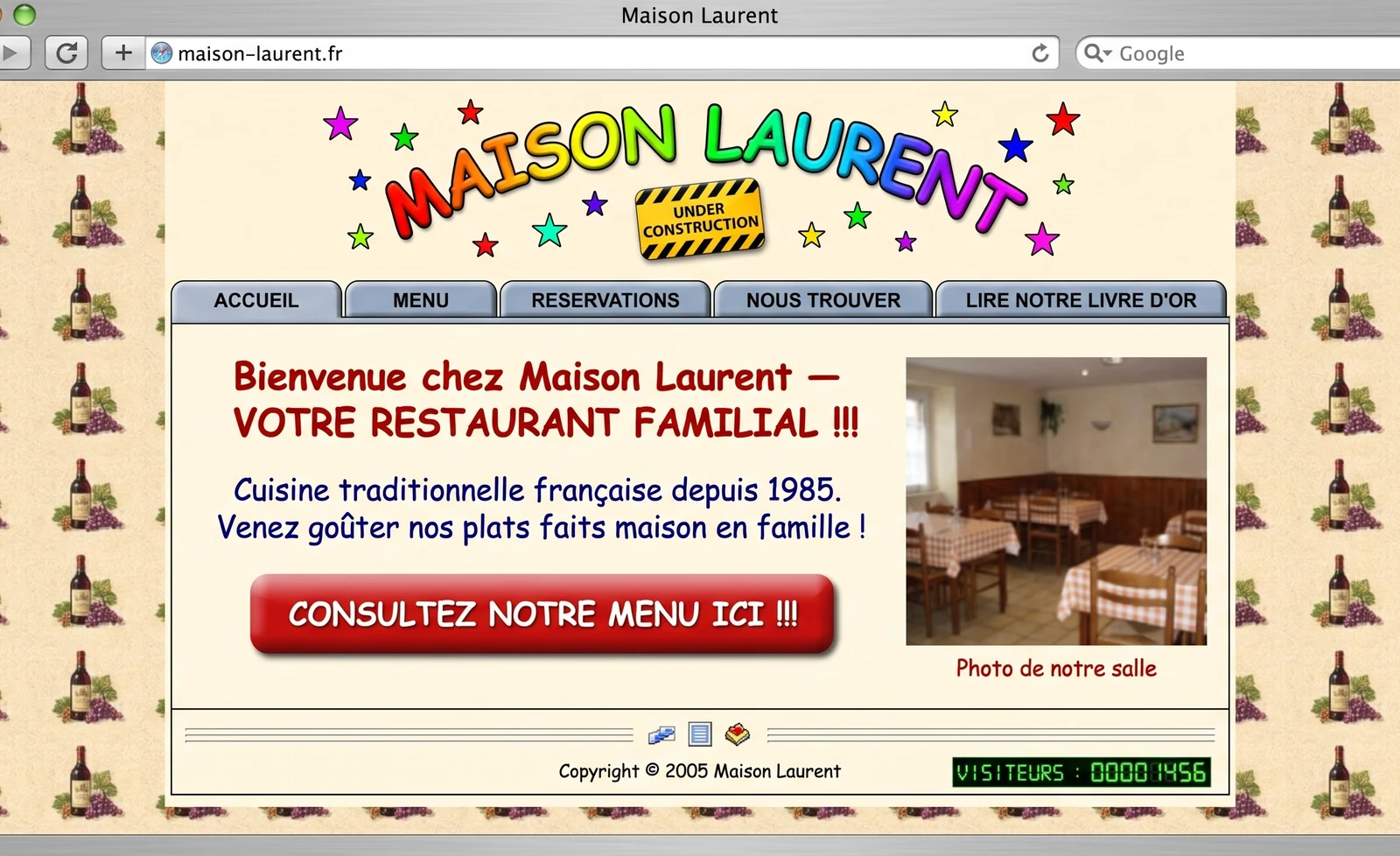 Ancien site web daté du restaurant Maison Laurent